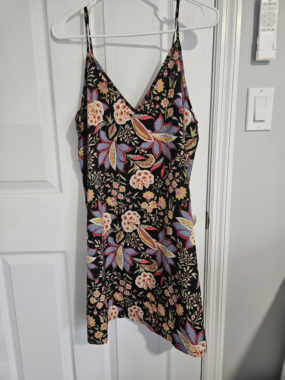 Floral V-Neck A-Line Dress in Black with Multicolor Print - Picture 2 of 5